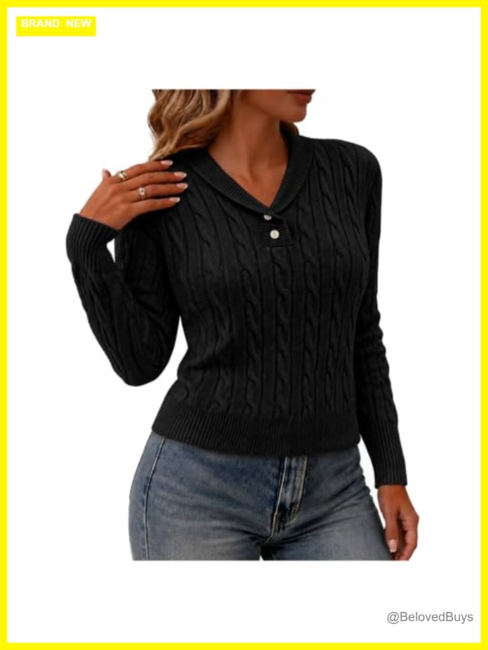 Cable Knit V-Neck Lapel Collar Pullover Sweater Long Sleeve